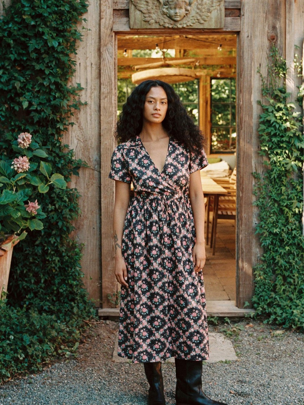Dawn Dress in Night Rose Lattice